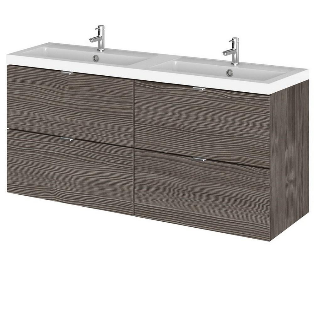Hudson Reed Fusion Wall Hung 1200mm Anthracite Woodgrain Twin Vanity Unit with Drawers (1)