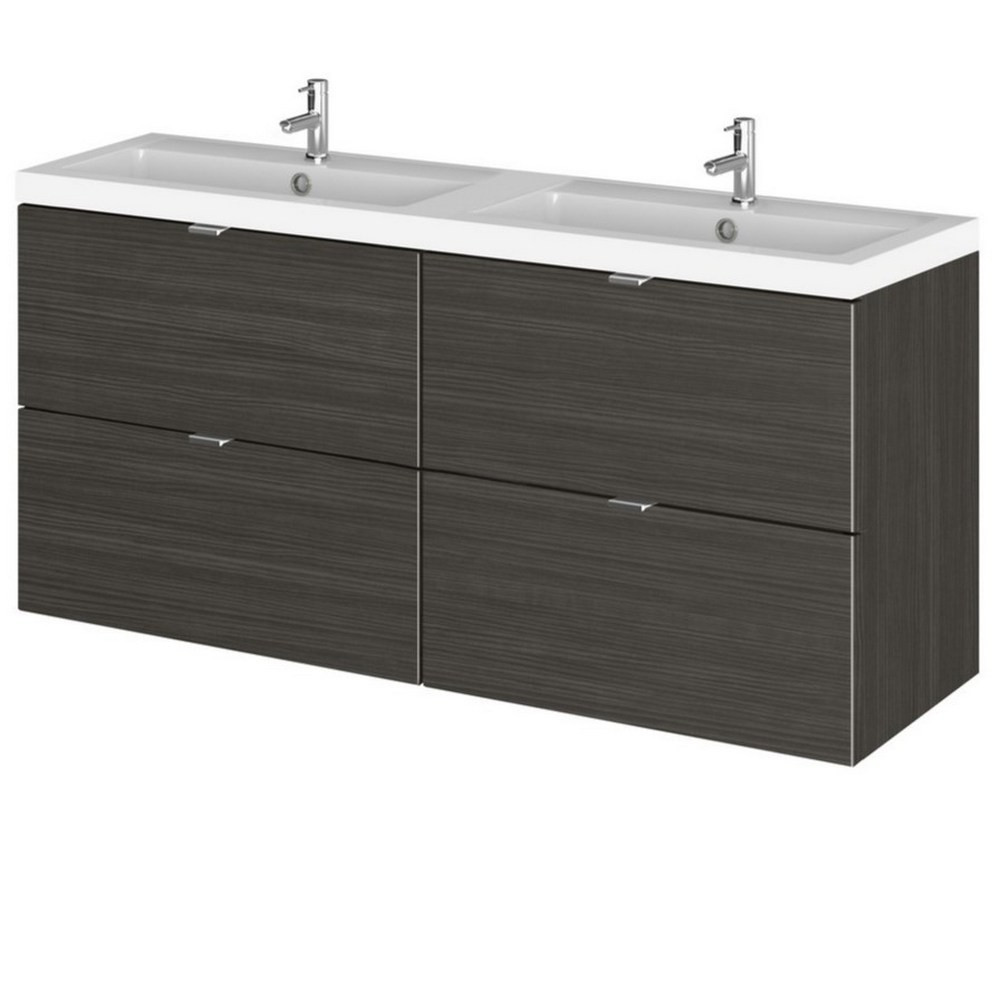 Hudson Reed Fusion Wall Hung 1200mm Charcoal Black Twin Vanity Unit with Drawers (1)