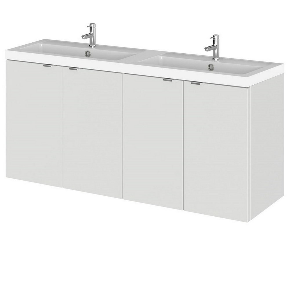 Hudson Reed Fusion Wall Hung 1200mm Gloss Grey Mist Twin Vanity Unit with Doors (1)