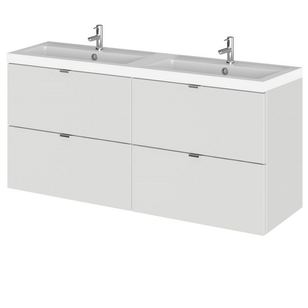 Hudson Reed Fusion Wall Hung 1200mm Gloss Grey Mist Twin Vanity Unit with Drawers (1)