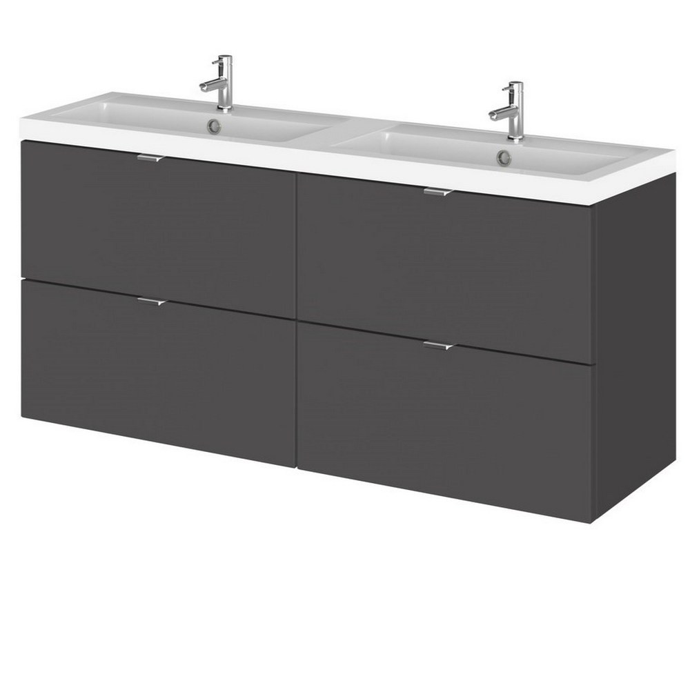 Hudson Reed Fusion Wall Hung 1200mm Gloss Grey Twin Vanity Unit with Drawers (1)