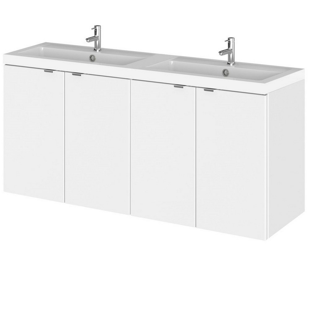 Hudson Reed Fusion Wall Hung 1200mm Gloss White Twin Vanity Unit with Doors (1)