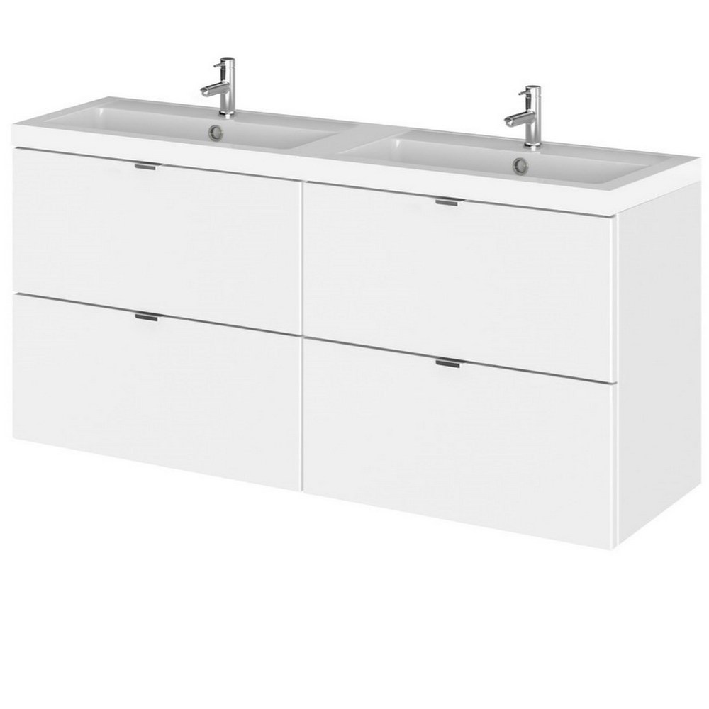 Hudson Reed Fusion Wall Hung 1200mm Gloss White Twin Vanity Unit with Drawers (1)