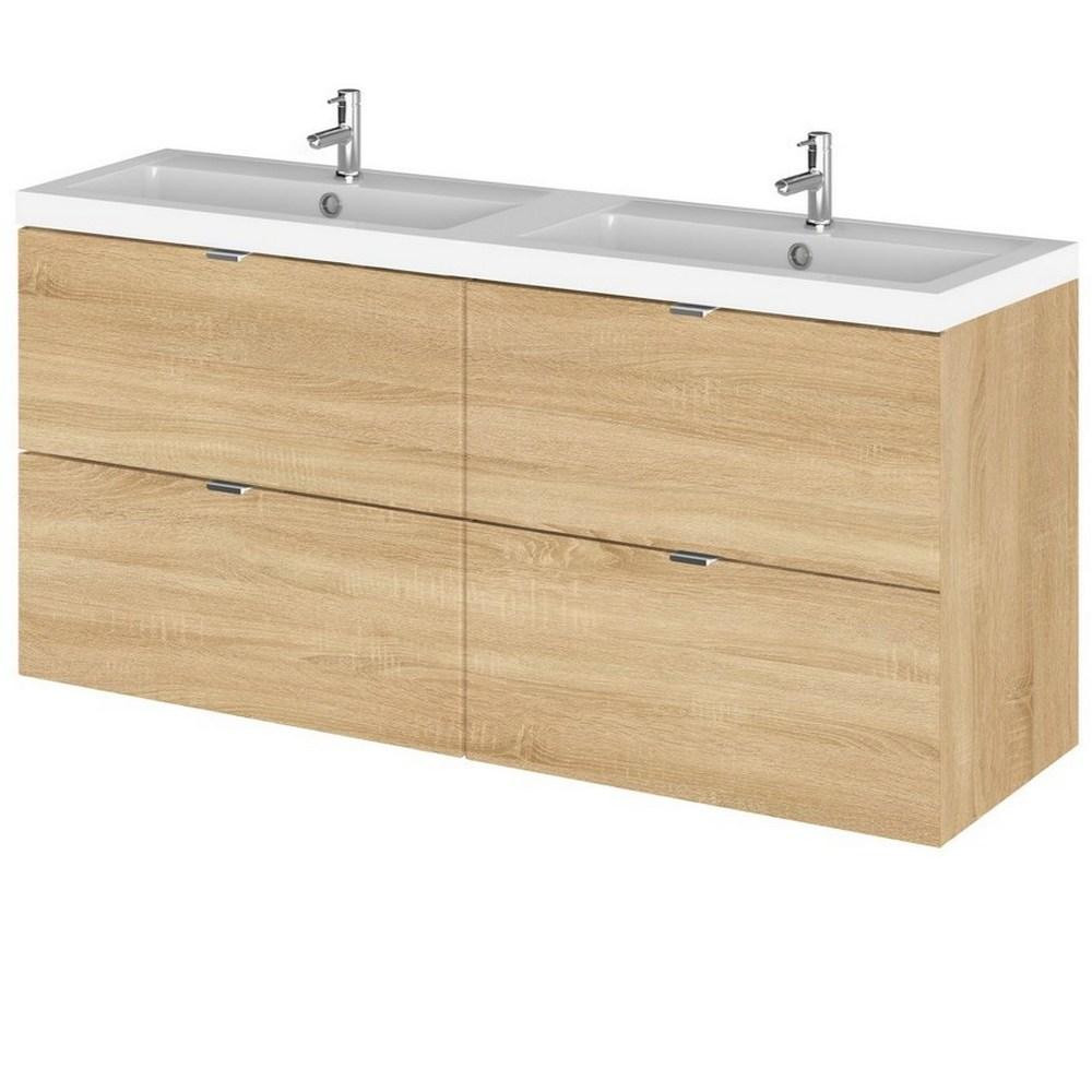 Hudson Reed Fusion Wall Hung 1200mm Natural Oak Twin Vanity Unit with Drawers (1)