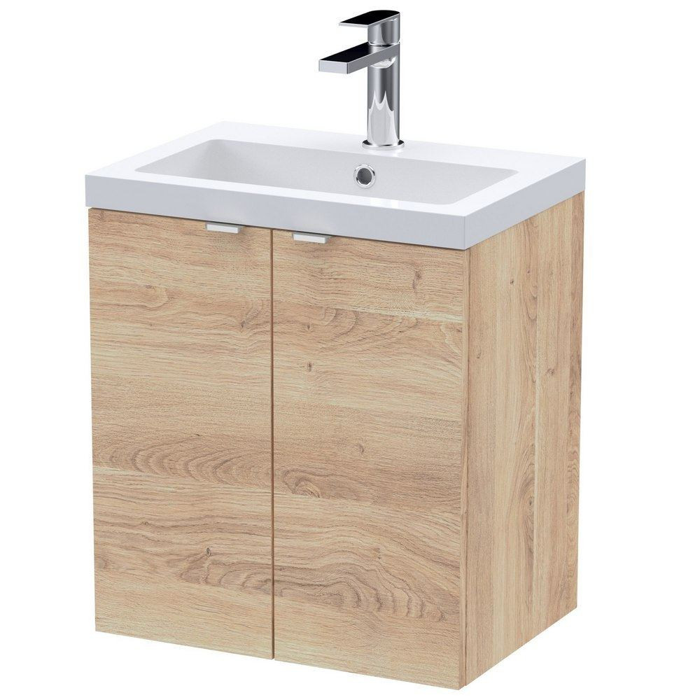 Hudson Reed Fusion Wall Hung 500mm Bleached Oak Vanity Unit with Doors (1)