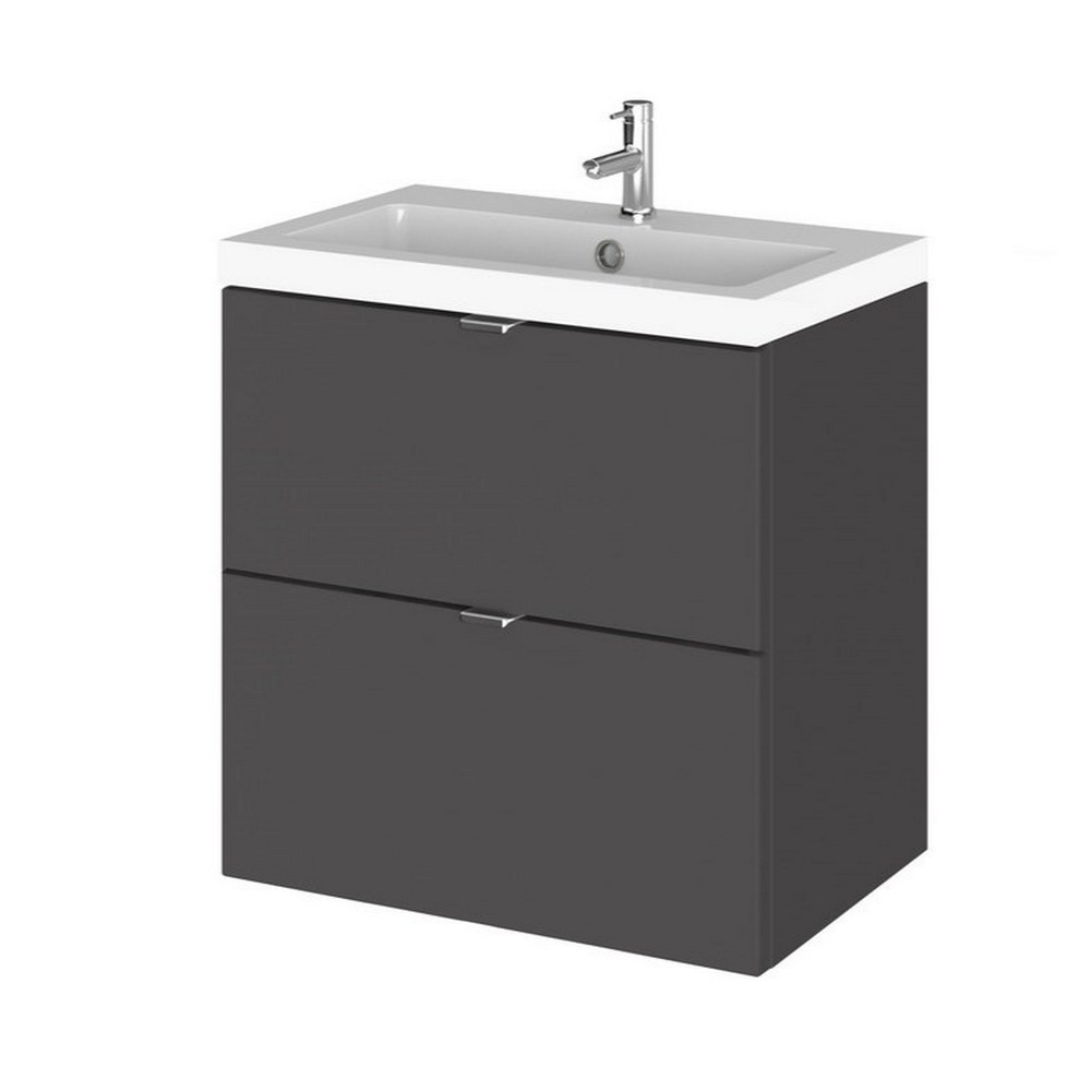Hudson Reed Fusion Wall Hung 500mm Gloss Grey Vanity Unit with Drawers