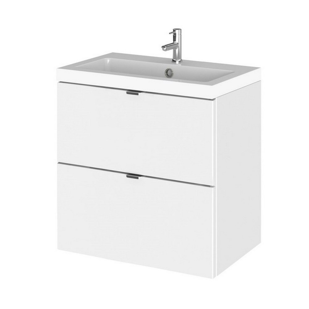 Hudson Reed Fusion Wall Hung 500mm Gloss White Vanity Unit with Drawers