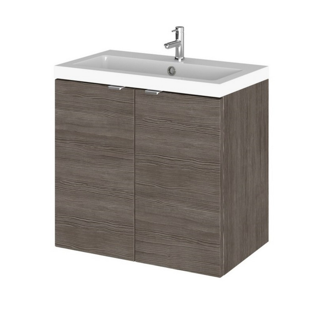 Hudson Reed Fusion Wall Hung 600mm Anthracite Woodgrain Vanity Unit with Doors