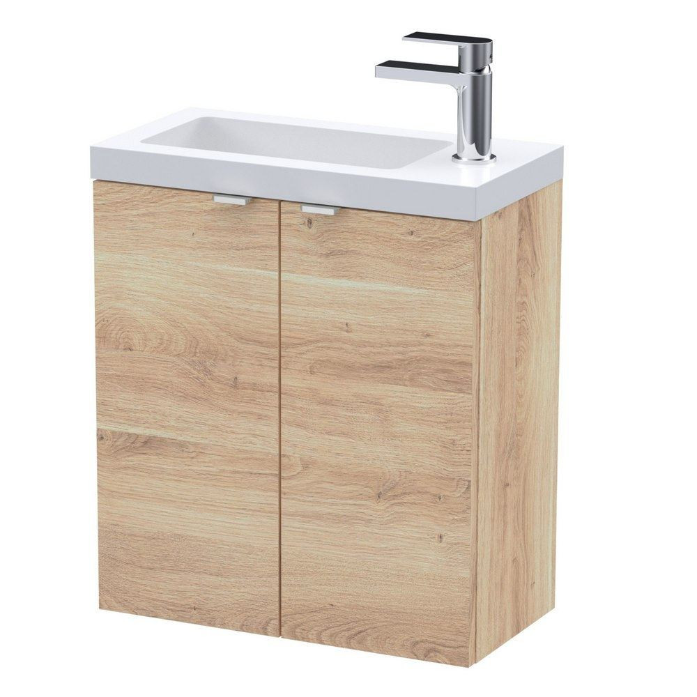 Hudson Reed Fusion Wall Hung Slimline 500mm Vanity Unit in Bleached Oak (1)