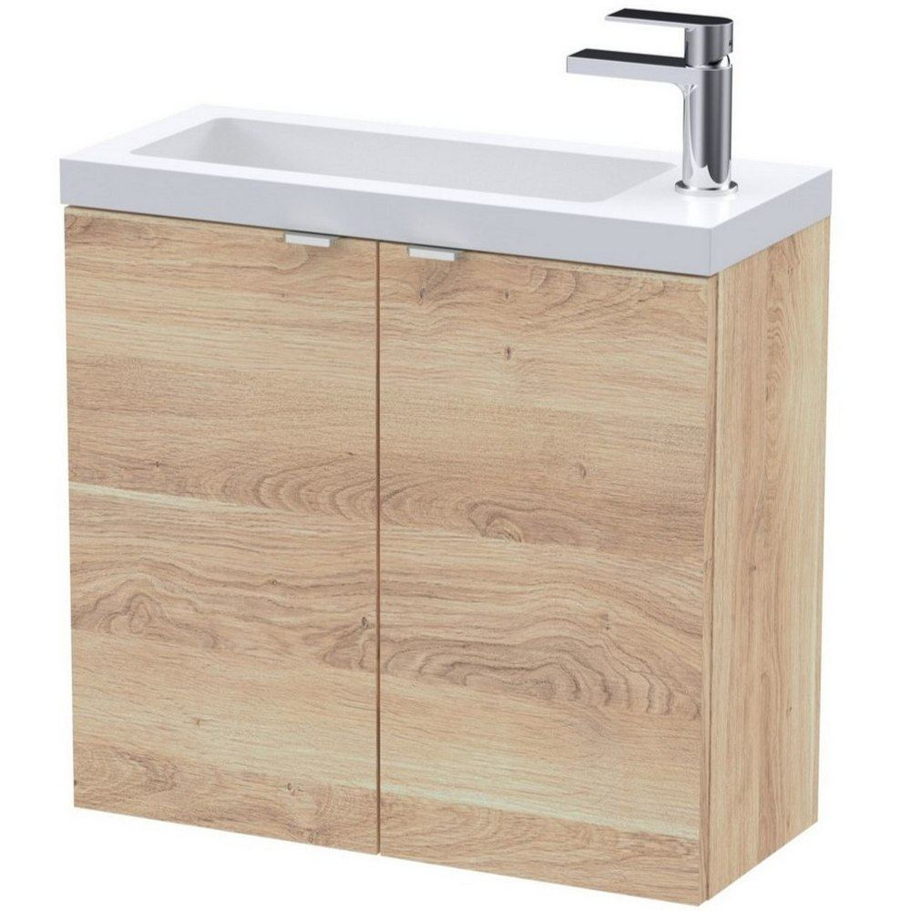 Hudson Reed Fusion Wall Hung Slimline 600mm Vanity Unit in Bleached Oak (1)