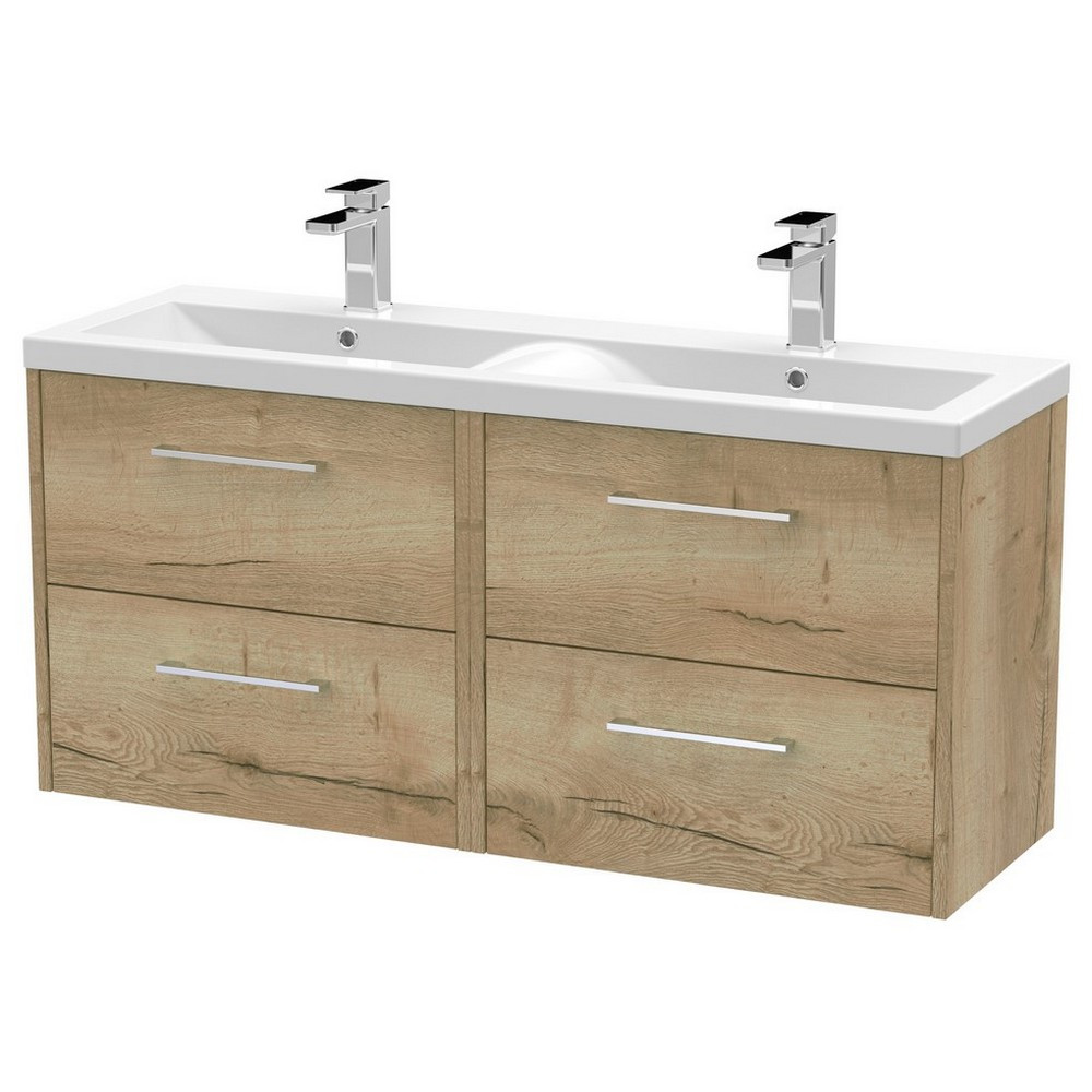 Hudson Reed Juno 1200mm Four Drawer Twin Cabinet and Basin Autumn Oak