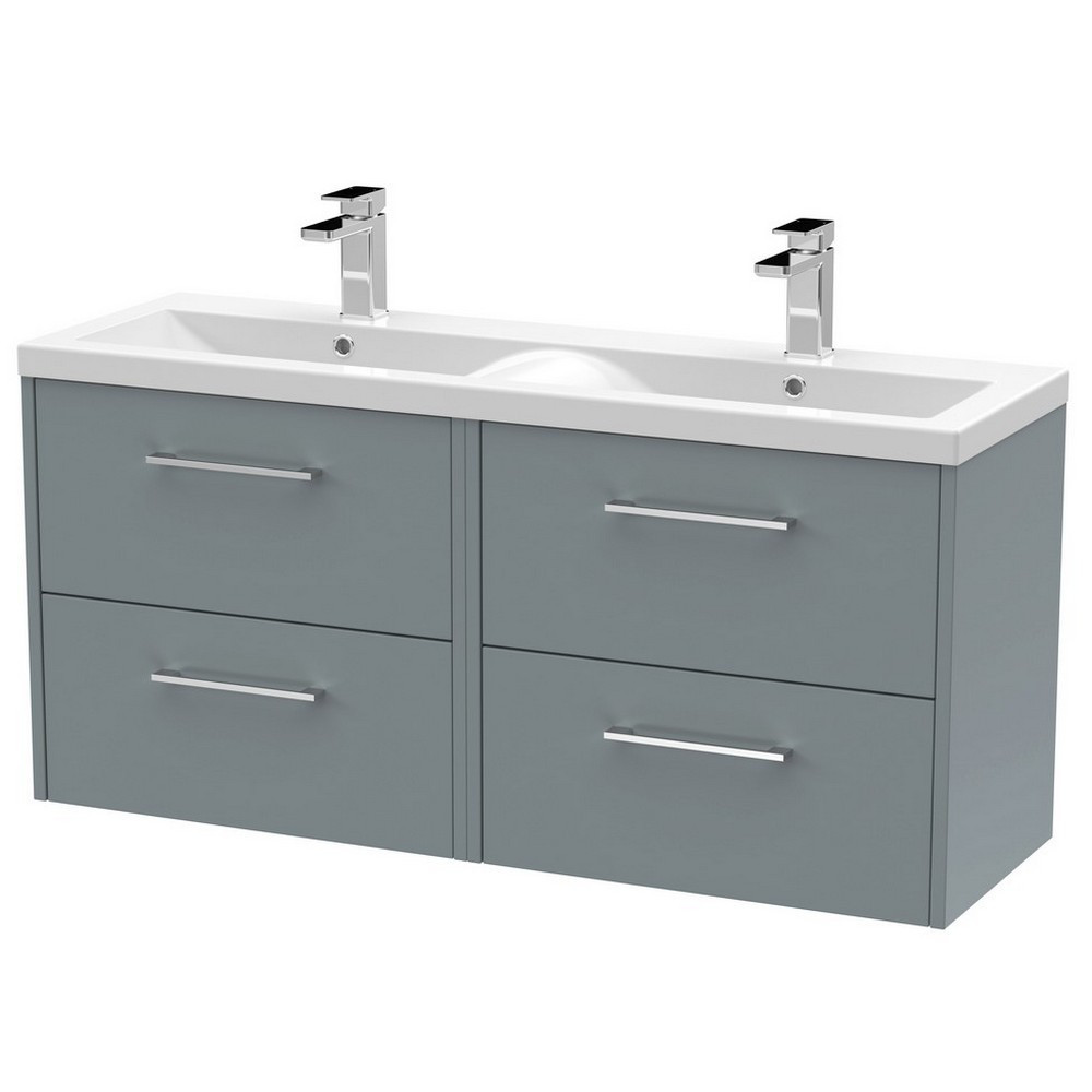 Hudson Reed Juno 1200mm Four Drawer Twin Cabinet and Basin Coastal Grey