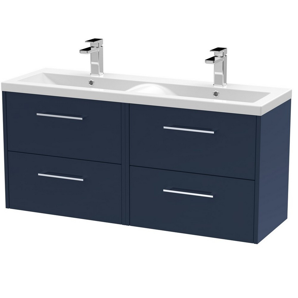 Hudson Reed Juno 1200mm Four Drawer Twin Cabinet and Basin Electric Blue