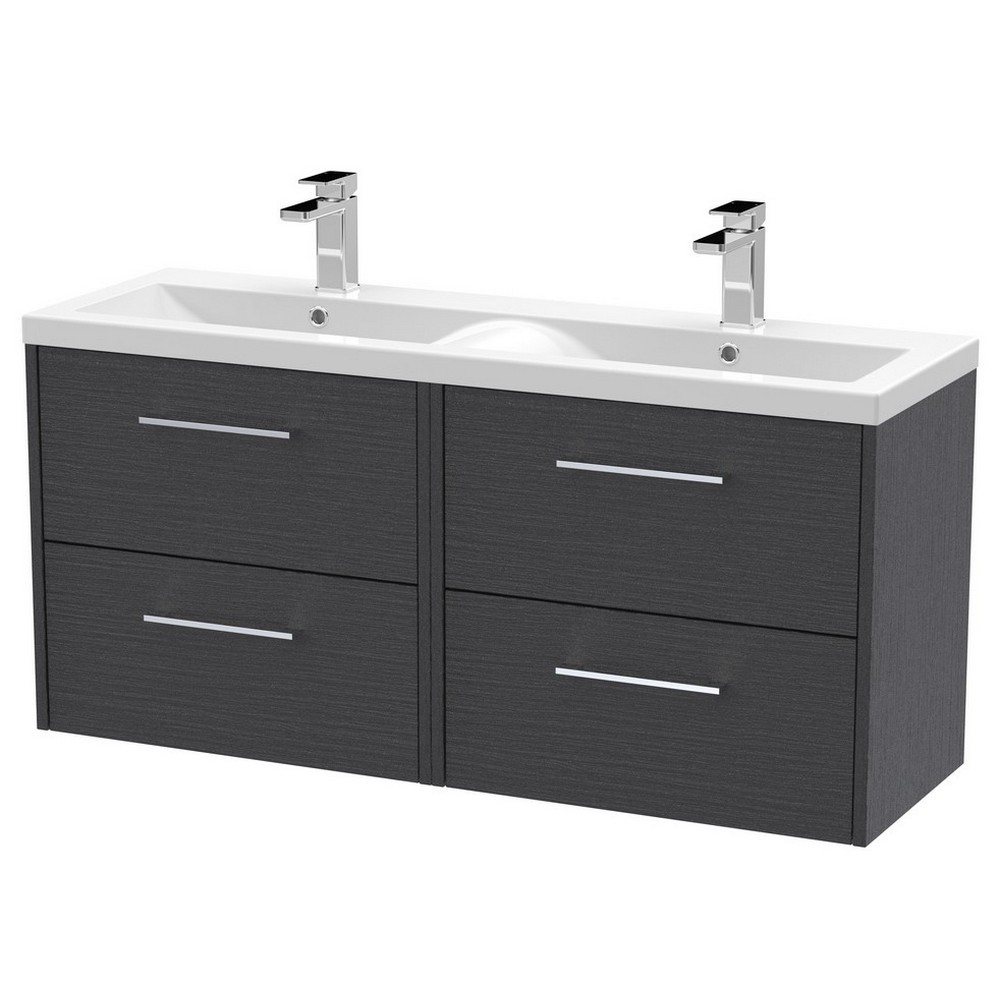 Hudson Reed Juno 1200mm Four Drawer Twin Cabinet and Basin Graphite Grey