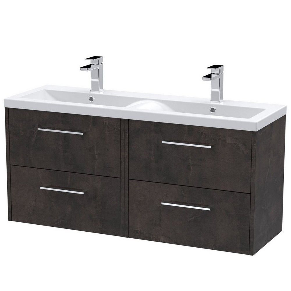 Hudson Reed Juno 1200mm Four Drawer Twin Cabinet and Basin Metallic Slate