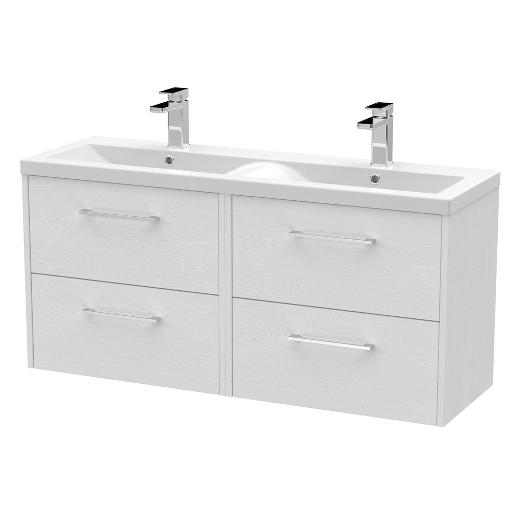 Hudson Reed Juno 1200mm Four Drawer Twin Cabinet and Basin White Ash