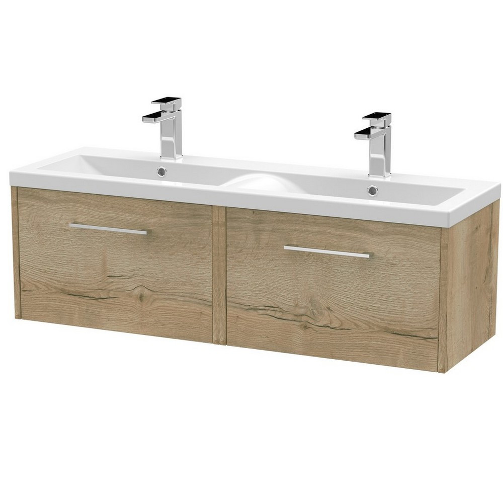 Hudson Reed Juno 1200mm Two Drawer Twin Cabinet and Basin Autumn Oak