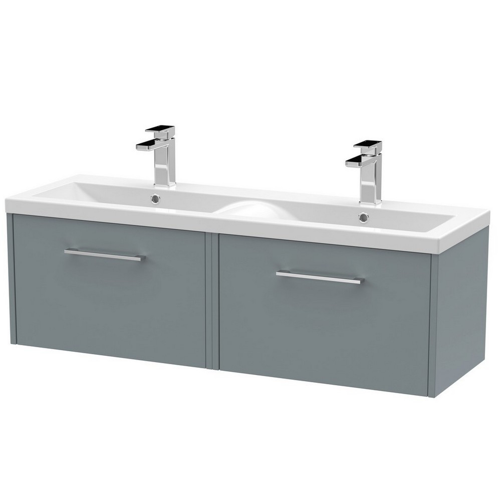 Hudson Reed Juno 1200mm Two Drawer Twin Cabinet and Basin Coastal Grey