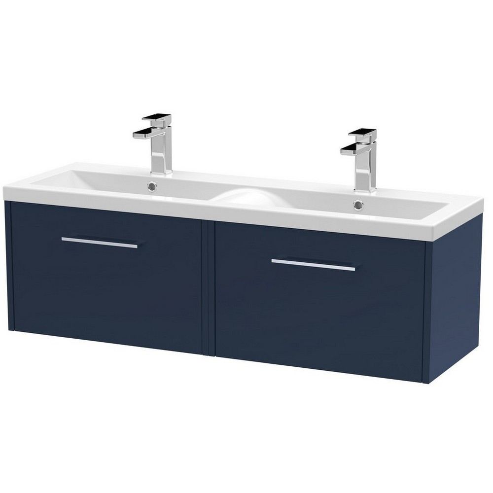 Hudson Reed Juno 1200mm Two Drawer Twin Cabinet and Basin Electric Blue