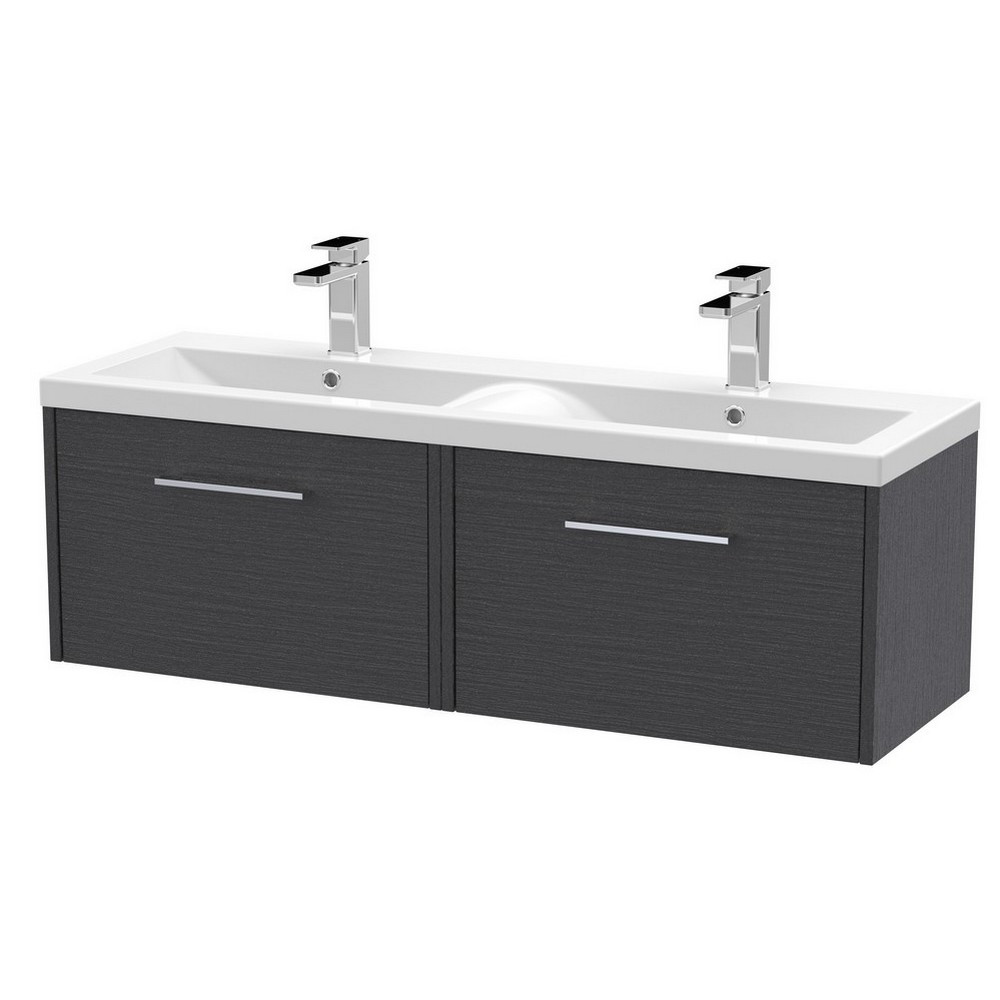 Hudson Reed Juno 1200mm Two Drawer Twin Cabinet and Basin Graphite Grey