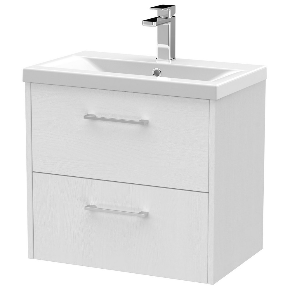 Hudson Reed Juno Double Drawer 600mm Cabinet and Basin White Ash