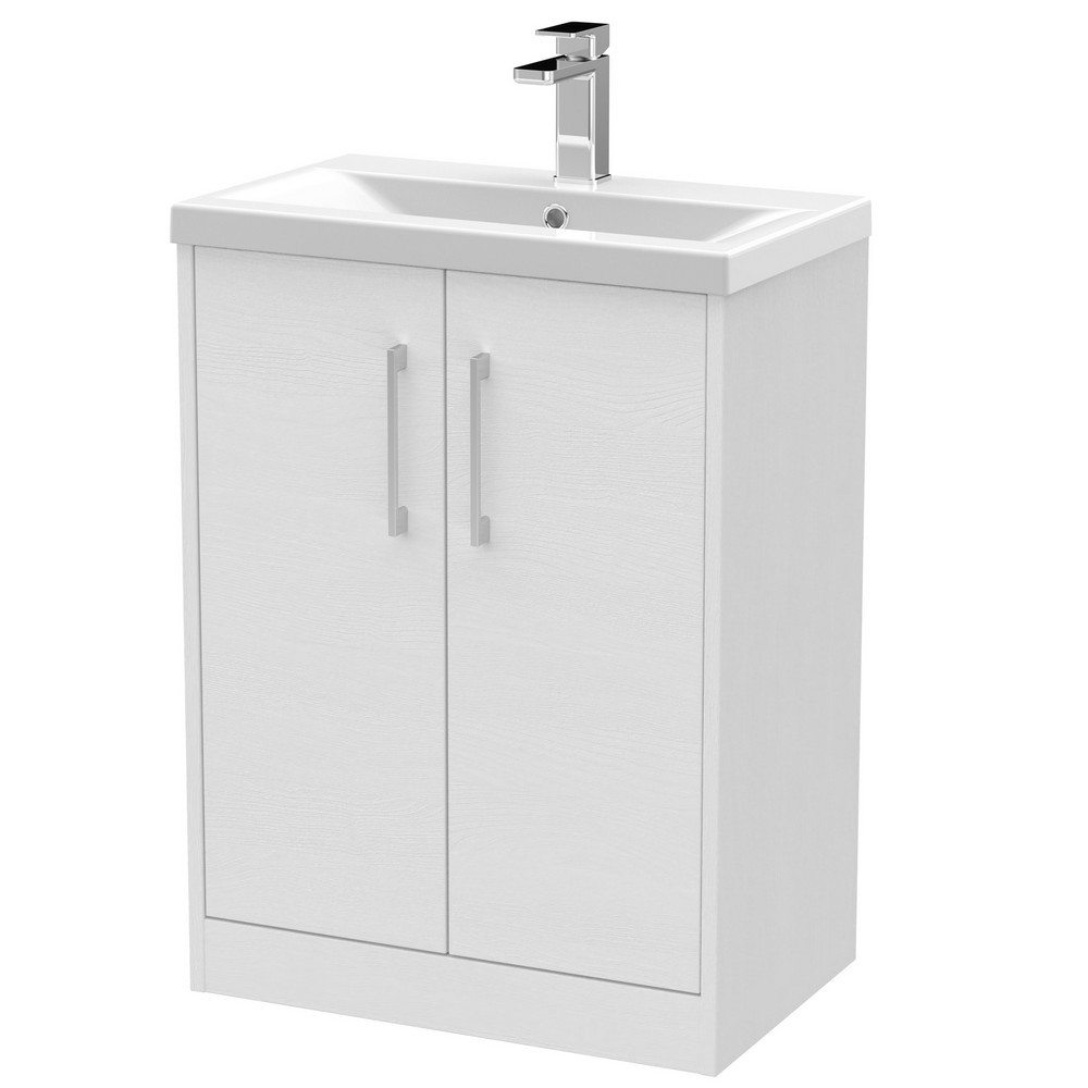 Hudson Reed Juno Floor Standing 600mm Cabinet and Basin White Ash