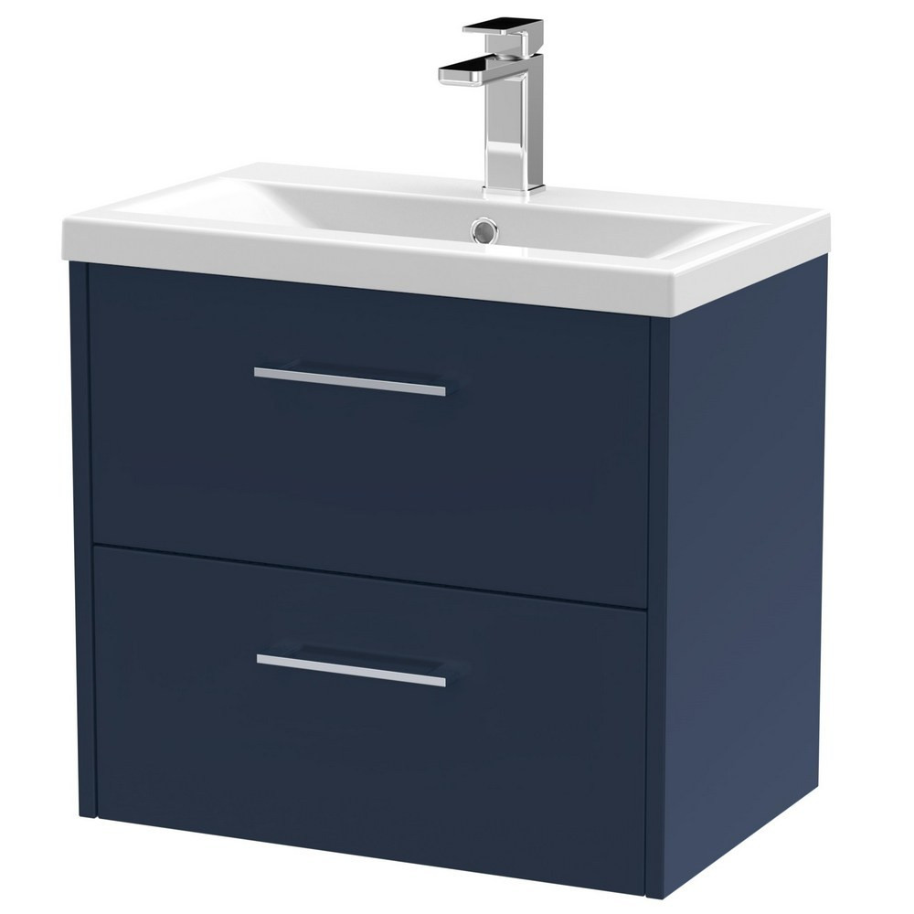 Hudson Reed Juno Midnight Blue Wall Hung 600mm Two Drawer Vanity Unit