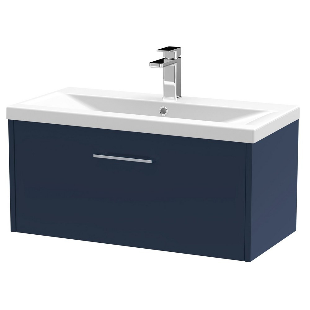 Hudson Reed Juno Midnight Blue Wall Hung 800mm One Drawer Vanity Unit