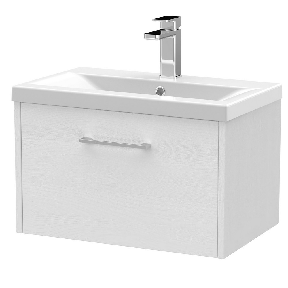 Hudson Reed Juno Single Drawer 600mm Cabinet and Basin White Ash