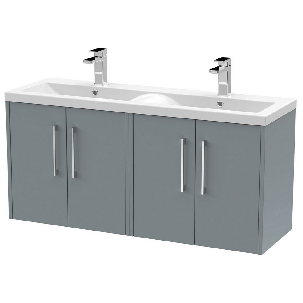 Hudson Reed Juno Wall Hung 1200mm Twin Cabinet and Basin Coastal Grey