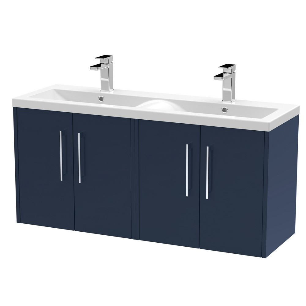 Hudson Reed Juno Wall Hung 1200mm Twin Cabinet and Basin Electric Blue