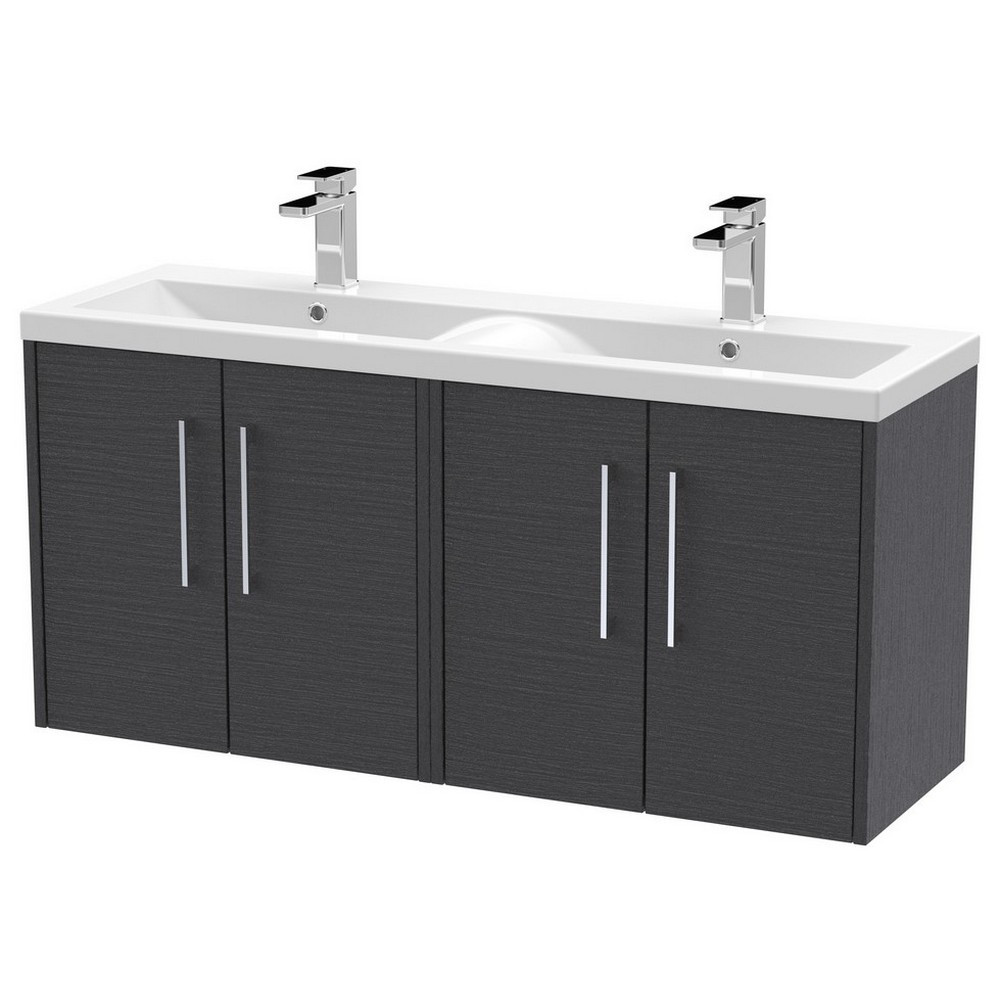 Hudson Reed Juno Wall Hung 1200mm Twin Cabinet and Basin Graphite Grey