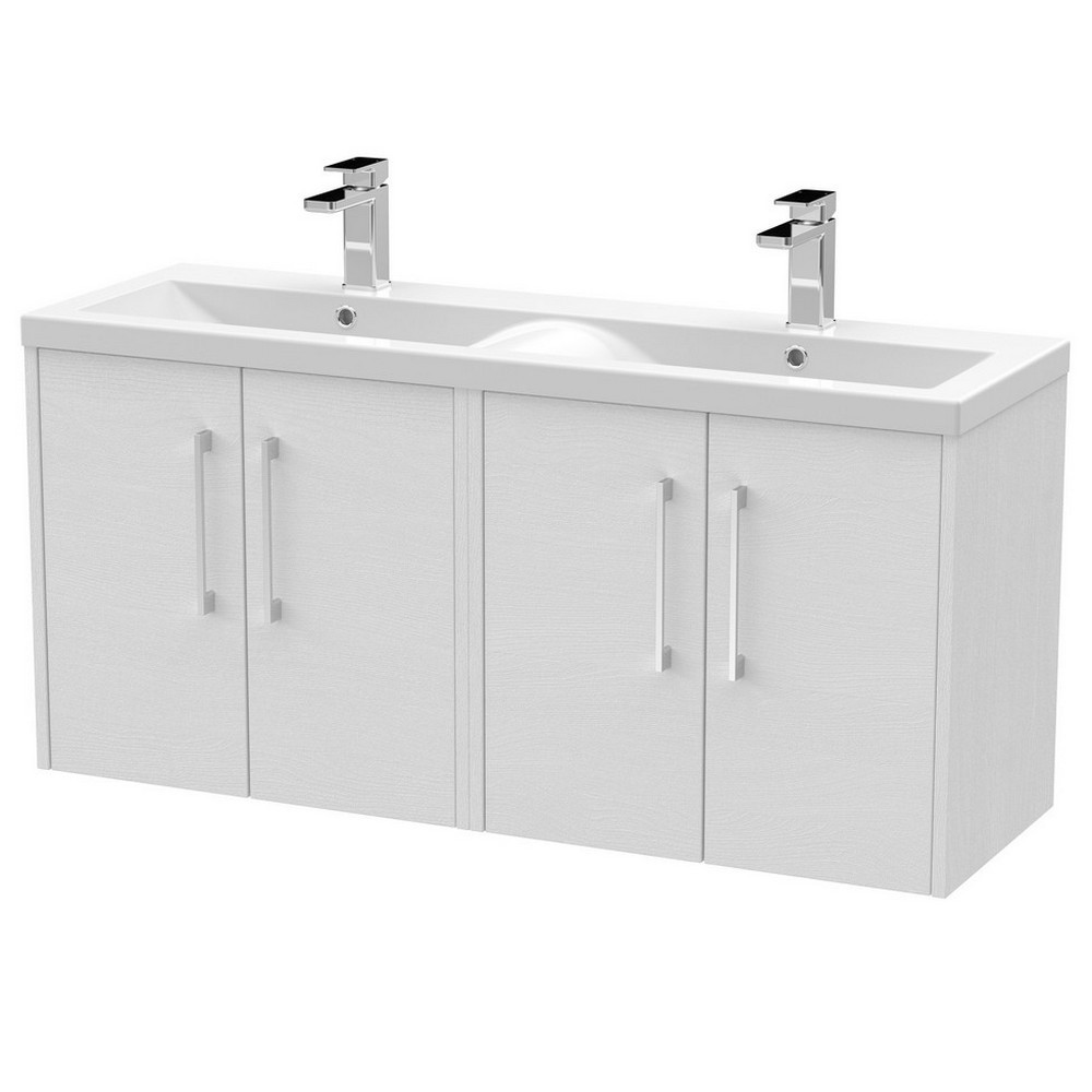 Hudson Reed Juno Wall Hung 1200mm Twin Cabinet and Basin White Ash