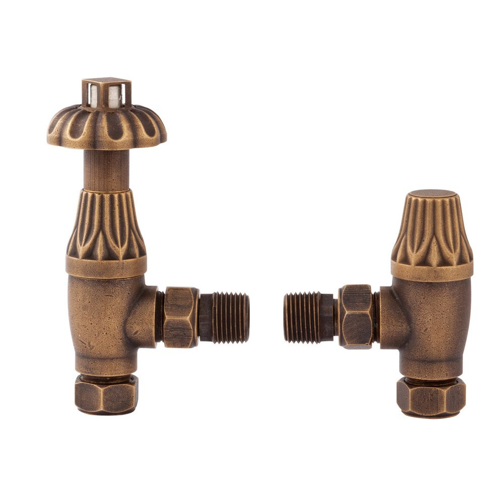 Hudson Reed Knightsbridge Thermostatic Radiator Valve Pack in Antique Brass