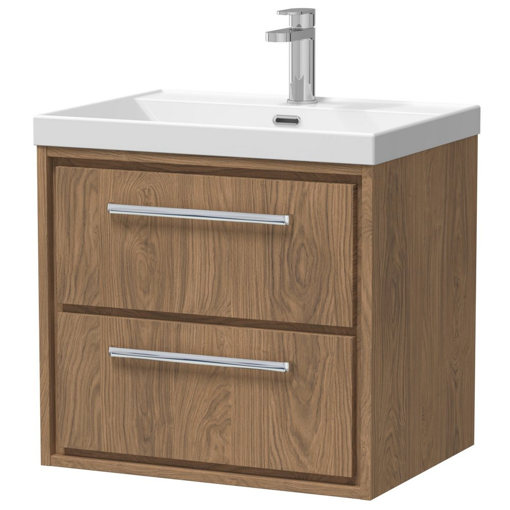 Hudson Reed Lille Antique Oak 600mm Wall Hung Double Drawer Vanity Unit