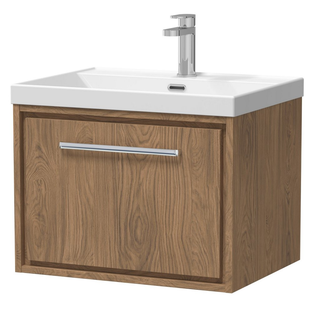 Hudson Reed Lille Antique Oak 600mm Wall Hung Single Drawer Vanity Unit