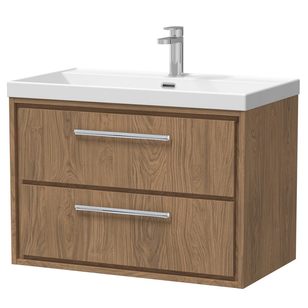 Hudson Reed Lille Antique Oak 800mm Wall Hung Double Drawer Vanity Unit