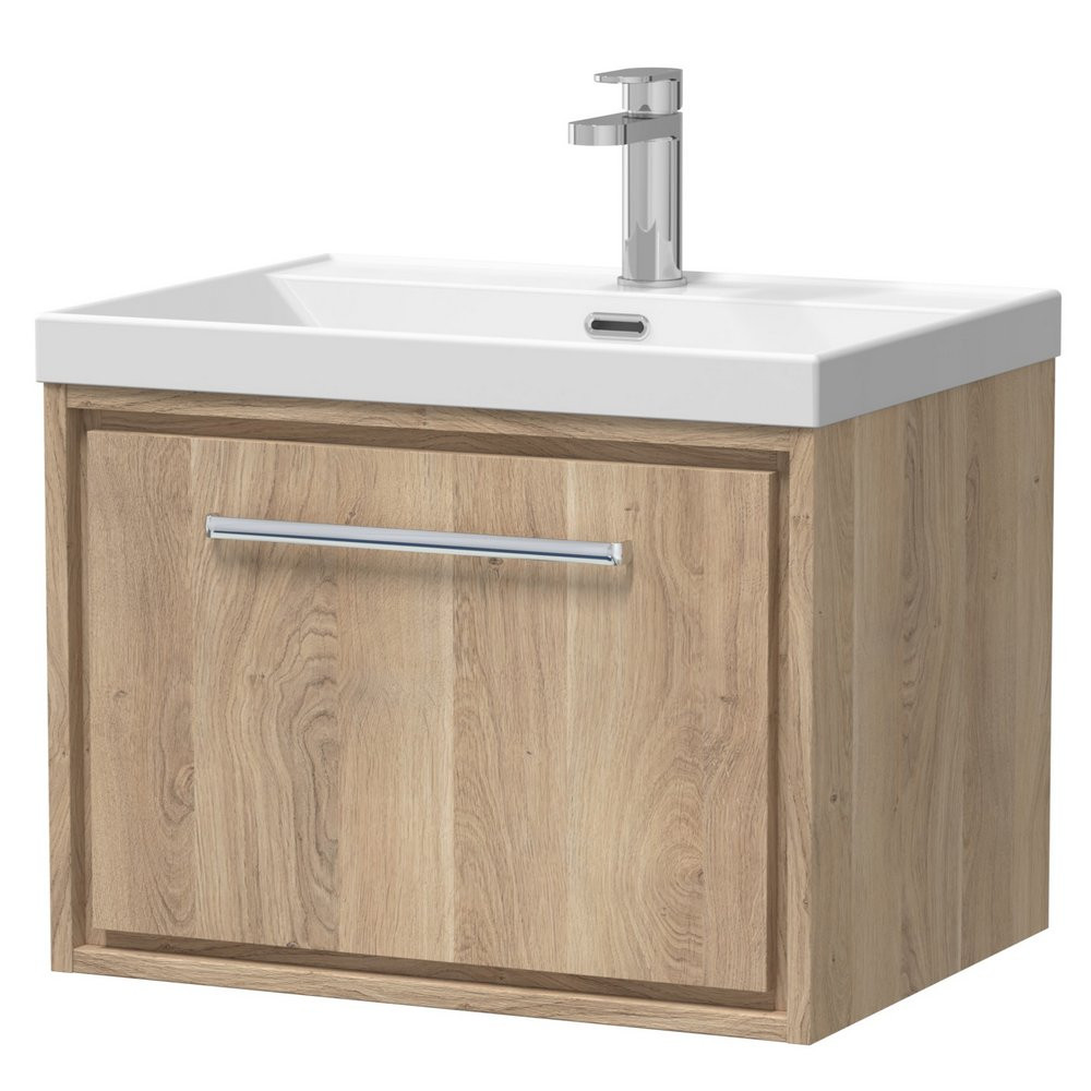 Hudson Reed Lille Bleached Oak 600mm Wall Hung Single Drawer Vanity Unit