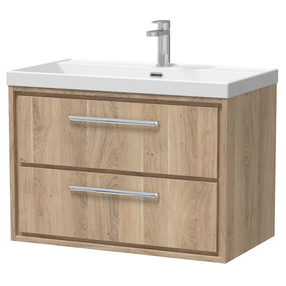 Hudson Reed Lille Bleached Oak 800mm Wall Hung Double Drawer Vanity Unit