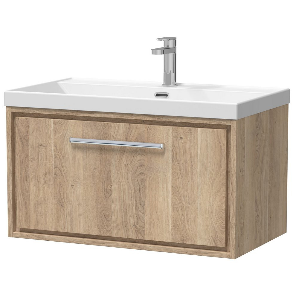 Hudson Reed Lille Bleached Oak 800mm Wall Hung Single Drawer Vanity Unit