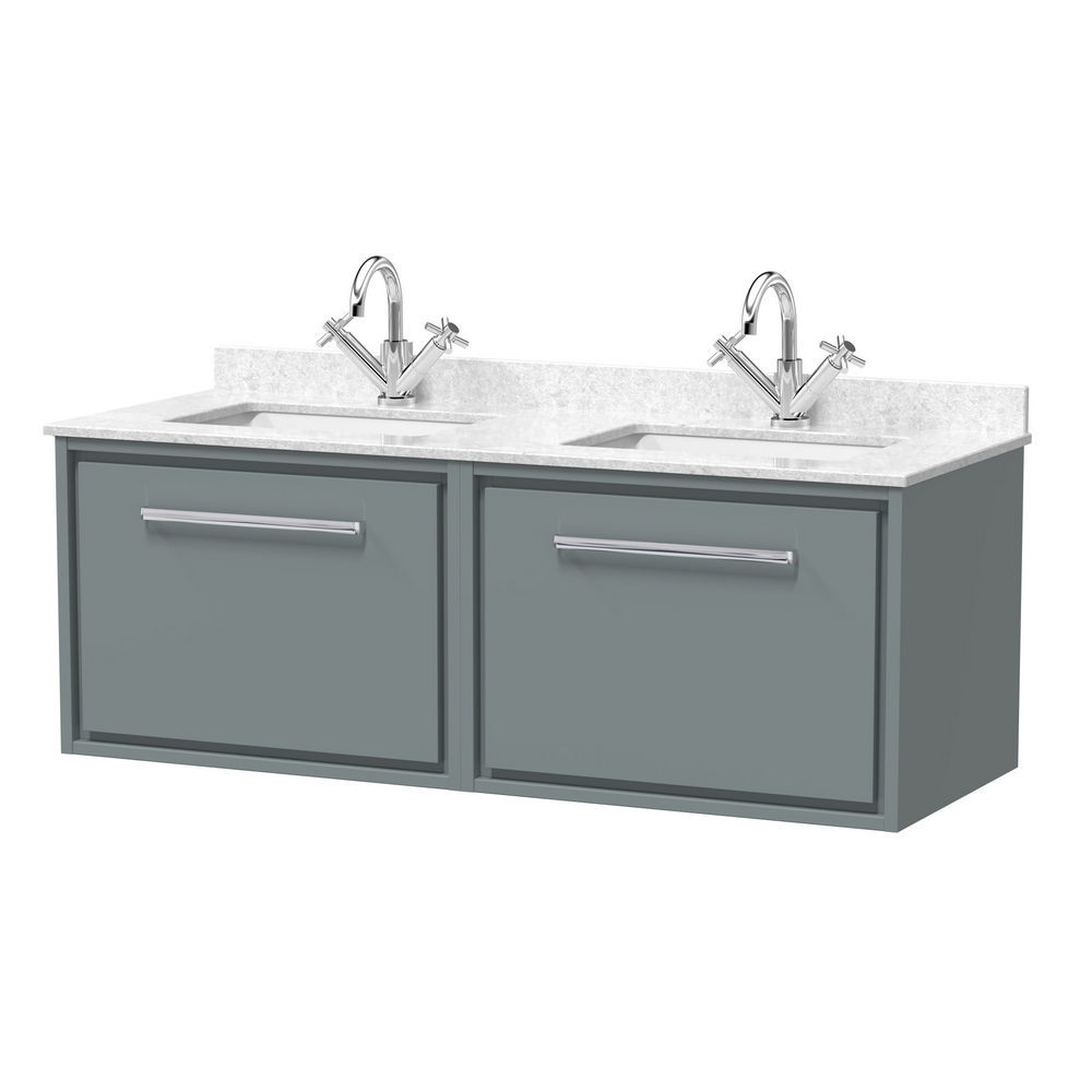 Hudson Reed Lille Coastal Grey 1200mm Wall Hung Double Drawer Vanity Unit