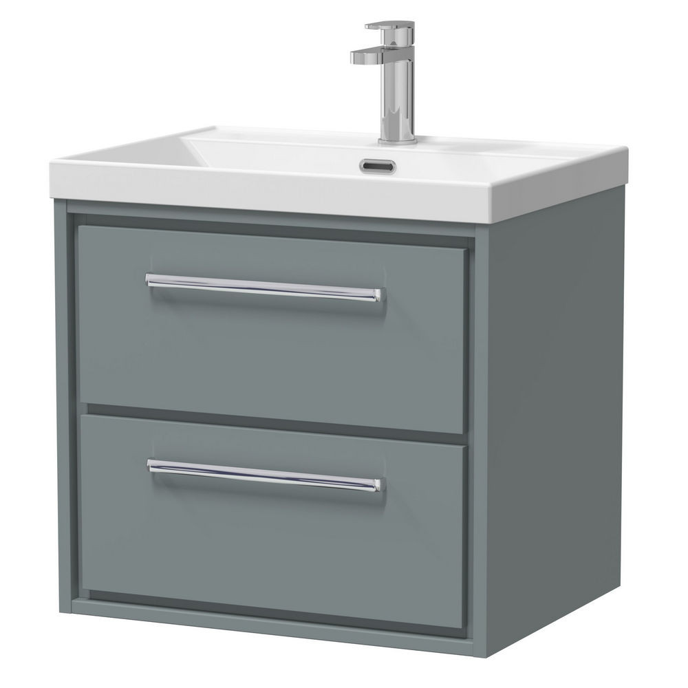 Hudson Reed Lille Coastal Grey 600mm Wall Hung Double Drawer Vanity Unit
