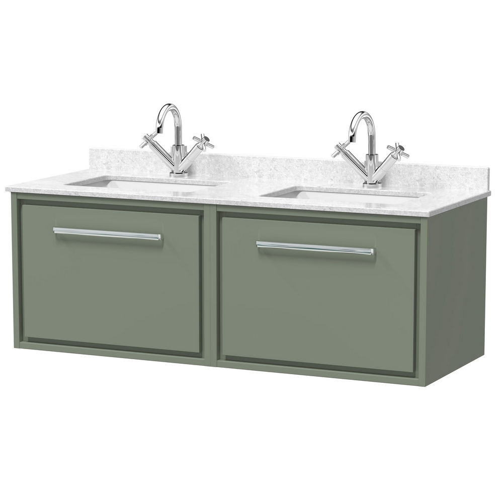 Hudson Reed Lille Fern Green 1200mm Wall Hung Double Drawer Vanity Unit