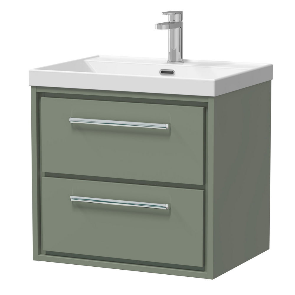Hudson Reed Lille Fern Green 600mm Wall Hung Double Drawer Vanity Unit