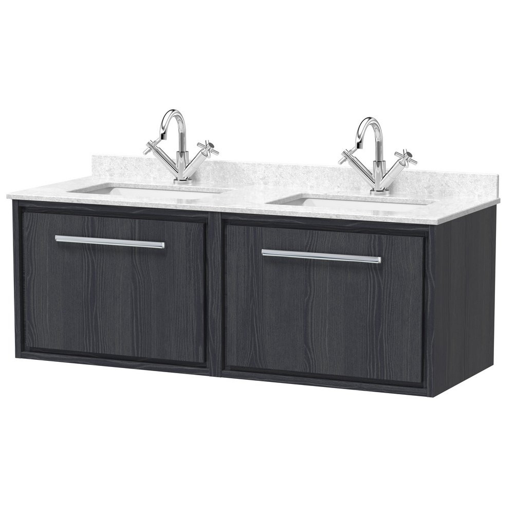 Hudson Reed Lille Graphite Grey 1200mm Wall Hung Double Drawer Vanity Unit