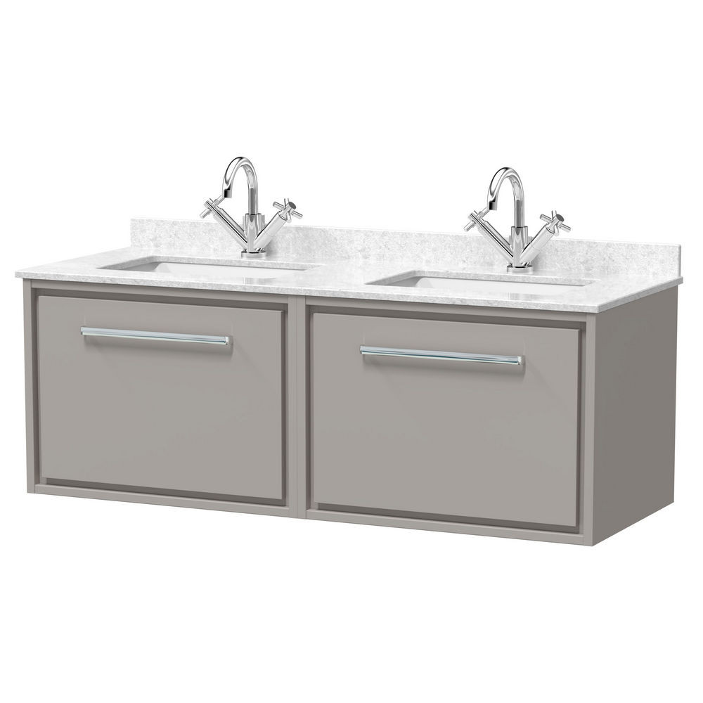 Hudson Reed Lille Pebble Grey 1200mm Wall Hung Double Drawer Vanity Unit