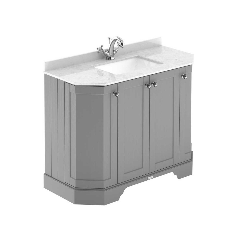 Hudson Reed Old London 1000mm Grey Angled Basin Unit with 1TH White Marble Top
