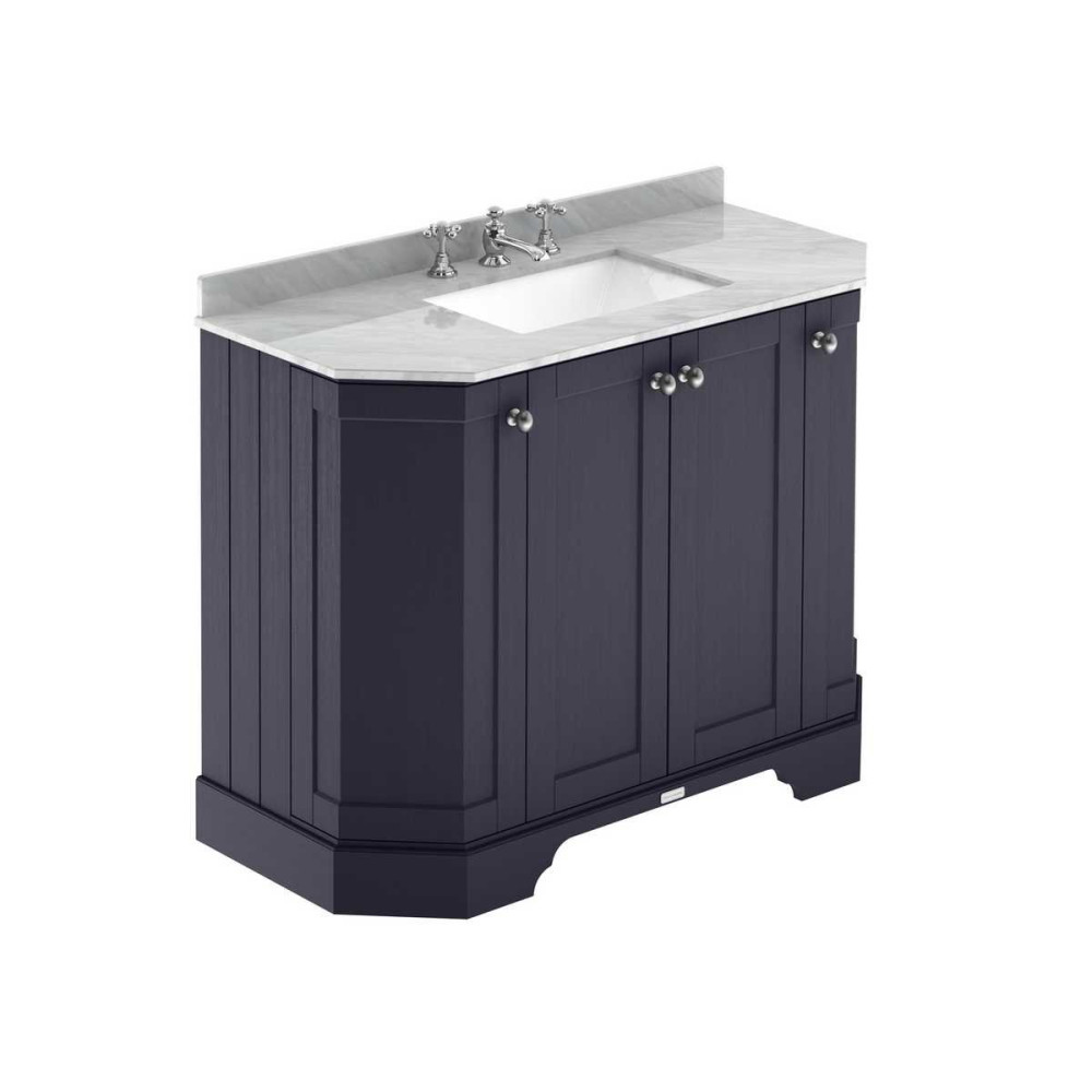 Hudson Reed Old London 1000mm Twilight Blue Angled Unit with 3TH Grey Marble Top