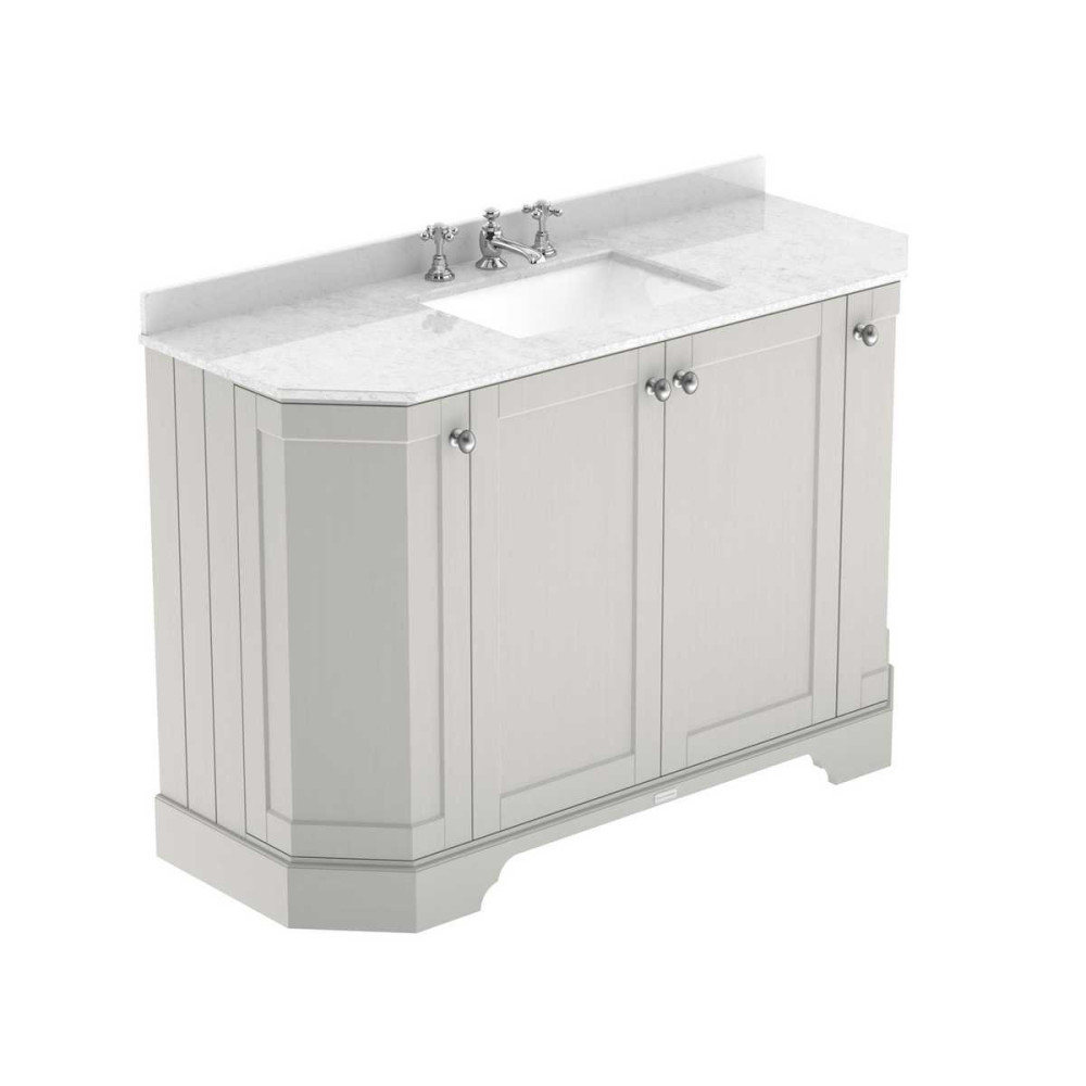 Hudson Reed Old London 1200mm Timeless Sand Angled Basin Unit with 3TH with White Marble Worktop