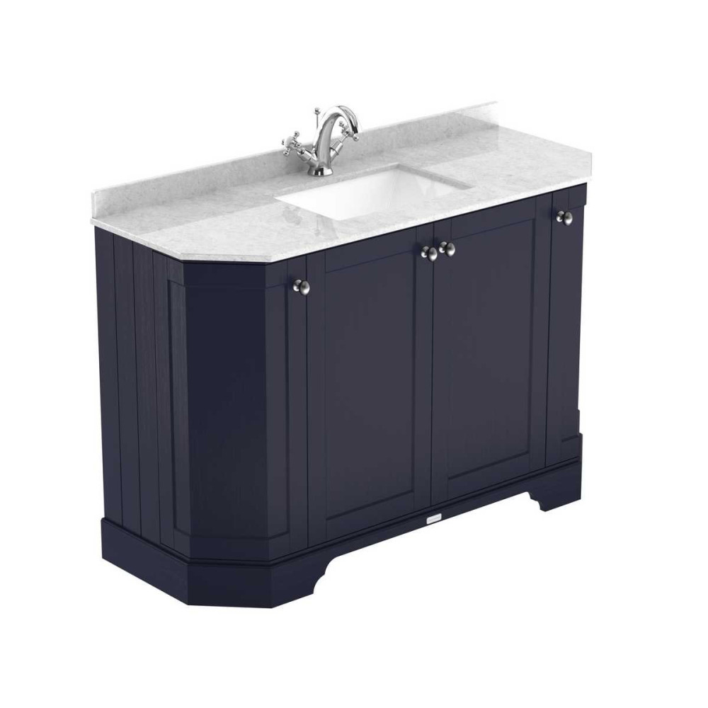 Hudson Reed Old London 1200mm Twilight Blue Angled Unit with 1TH White Marble Top